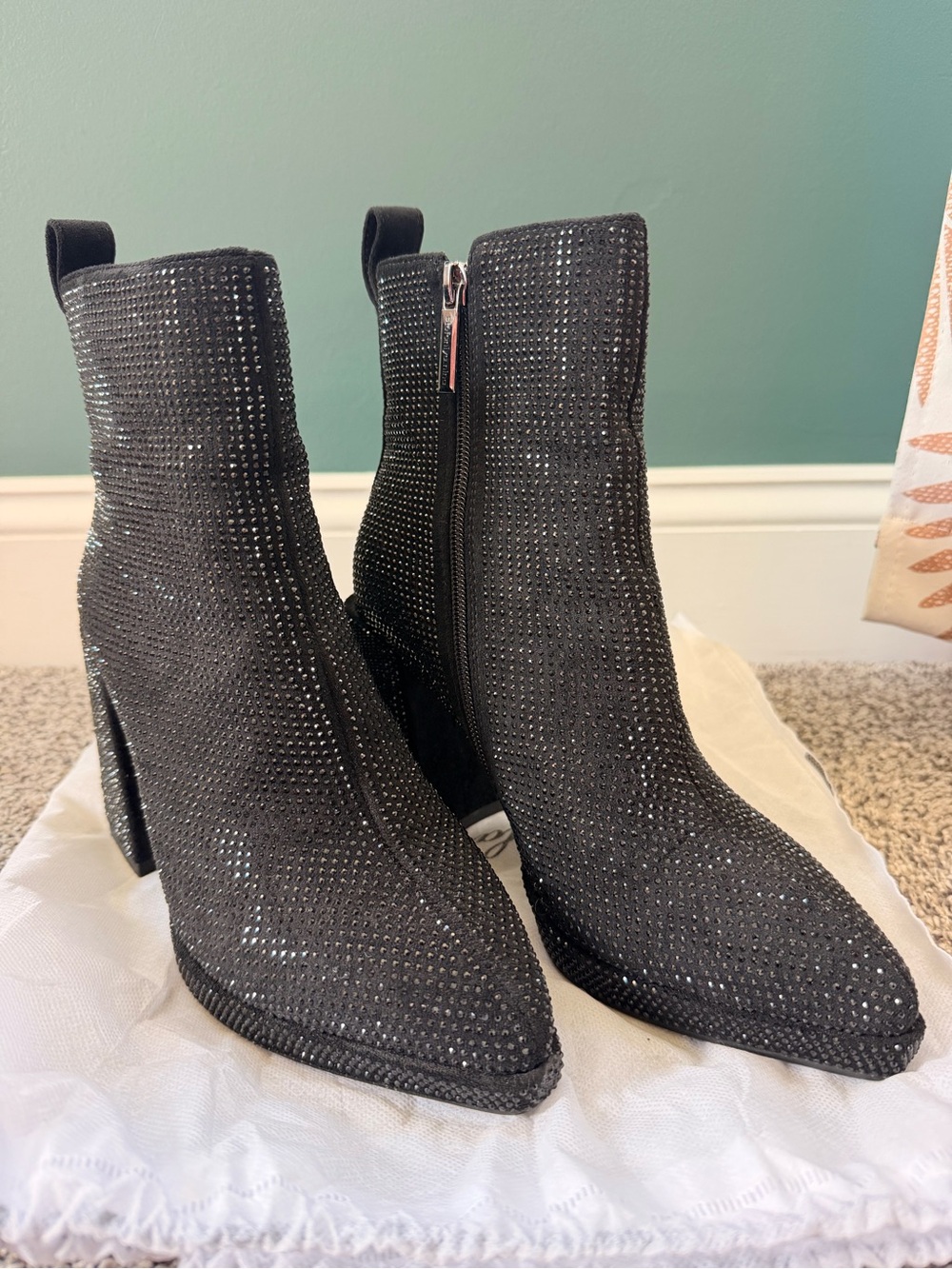 Black Rhinestone Pointed Toe Ankle Booties
